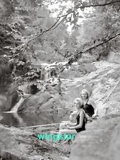 Old Photo Beautiful Women Bathing Suits Nature Waterfall Vintage NEGATIVE picture