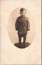 c1920s Real Photo RPPC Postcard Little Boy in Itchy Wool Coat / Studio Portrait picture