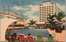 MIAMI BEACH Florida Postcard MONTE CARLO HOTEL Pool View Diving Board 1952 Linen picture