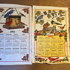 Vintage Tea Towel 1986 & 92 Calendar Wall Hanging Birds Cottage Core picture