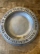 Vintage Wilton RWP Pewter 'Health Love and Wealth' & Time To Enjoy Them 9” Plate picture