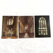 Interior Cathedral Postcard TRIO Stained Glass Altars Church Vintage Unposted picture