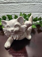VINTAGE White Ceramic HAPPY PERSIAN KITTY CAT Waving 4.5