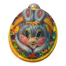 Ullman Easter Bunny Candy Container 3D Molded Plastic Vintage Colorful Lidded picture