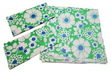 Vtg Wamsutta King Flat Sheet & 2 King Pillowcases Groovy Green & Blue Flowers picture