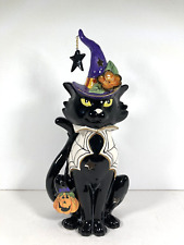 Blue Sky Clayworks Halloween Black Cat Witch in Cape Heather Goldminc Tealight picture