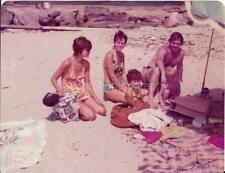 FOUND PHOTOGRAPH Color A DAY AT THE BEACH Original Snapshot VINTAGE JD 110 11 M picture