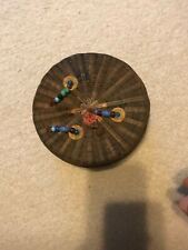 Antique Chinese Bamboo Weaved Sewing Box Basket coin amber turquoise glass beads picture