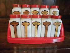 Vintage Set Of 10 Griffiths Spice Milk Glass Jars & Rack picture