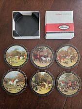 Set of 6 Vintage Pimpernel British Horses Riding Cork Back Coasters with Box picture