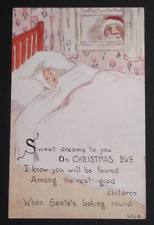 Sweet Dreams Santa Peeking at Sleeping Child FA Owen Christmas Postcard c1910s picture