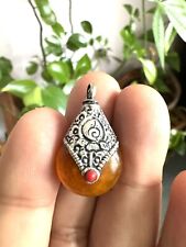Traditional Tibetan Pendant handmade Amber resin & Coral with Tibetan silver picture