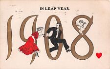 1907 Leap Year PC for 1908 in Large Numerals-Lady Chasing Man as Cupid Shoots picture