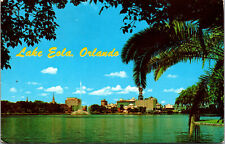 Vtg 1970s Lake Eola Centennial Fountain Orlando Skyline Florida FL Postcard picture