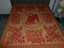 Antique c1859 Signed Jacquard Coverlet American Eagle Red Tan Hand Woven Red Tan picture