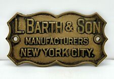 Early 1900’s L. Barth & Son NYC Soda Fountain Bronze Plaque Sign picture