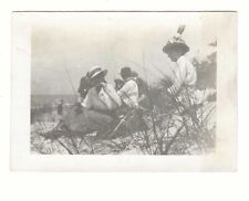 Women Seaside Picnic Woman Eating Sandwich Near Ocean Big Hats 1910s Snapshot picture