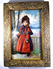 Beautiful Antique Framed Art --  Victorian Girl In Winter -- Great Frame, Glass picture