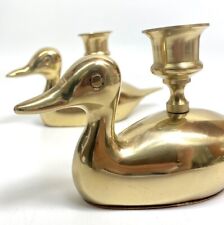 2 Vintage Mid Century Brass Duck Candleholders picture