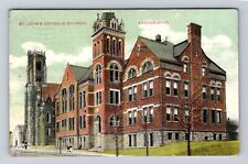 Canton OH-Ohio, St John's Catholic Church, Antique Vintage c1908 Postcard picture