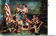 Postcard 1907 Military, Soldiers Around Campfire, Flag, Drum, DB, Posted picture