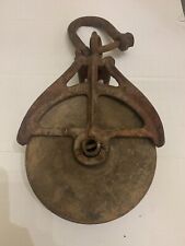 Antique Primitive Hudson Mfg. Co Large Cast Iron and Wood Wheel Barn Farm Pulley picture