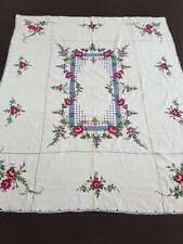 Vintage Hand Embroidered Tablecloth Exquisite Antique Linen 214x177cm picture