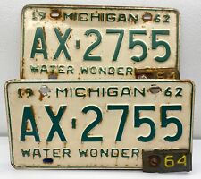 1962 Michigan Water Wonderland Matching License Plates “AX-2755” EXPIRATION 1964 picture