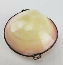 Antique Victorian Clam Shell Hinged Trinket Box Snuff Pill Case Abalone Brass picture