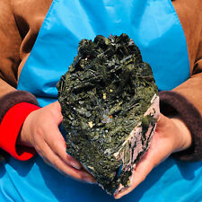 6.53LB Natural green tourmaline quartz crystal cluster mineral specimen picture