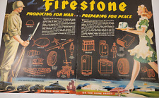 1944 Firestone Tires 2 Pg Vintage Print Ad Producing for War Preparing for Peace picture