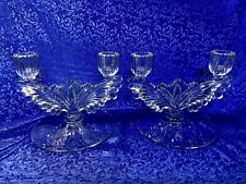 Pair of Vintage Tiffin-Franciscan Art Deco Clear Glass Wing Candlestick Holders picture