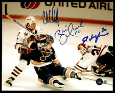 CHRIS CHELIOS BRETT HULL ED BELFOUR TRIPLE SIGNED 8X10 WITH BAS COA  picture