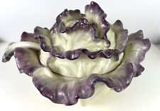 ❤️ Kaldun & Bogle Large Ceramic Purple/Ivory Cabbage Leaf Tureen w/Ladle  13