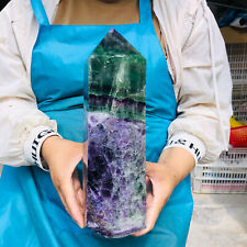 TOP9.68LB Natural Colourful Fluorite Obelisk Quartz Crystal Tower Point Healing picture