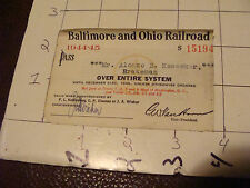 Original RAILROAD PASS: Baltimore & ohio B&O, 1944-45 system paper pass picture