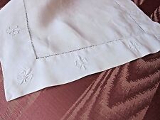 Antique French  Padded Satin Stitch Embroidery Linen Topper Square. Fleur de lis picture