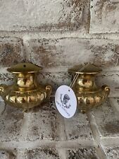 Heavy Pair of Vintage 1989 Bombay Co Inc Solid Brass Wall Pocket Urn Vase 5.5” picture