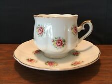 Vintage Extra Touch FTD Pink Rose Yellow Floral Gold Rim Tea Cup & Saucer picture