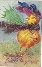 Raphael Tuck Dressed Chick with Umbrella. Humanized. Rain Wind Easter Circa 1910 picture