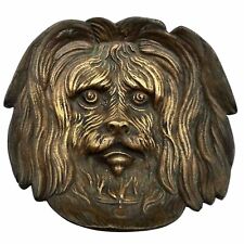 ANTIQUE DESKTOP DECOR SOLID BRONZE/BRASS FOOTED DOG FACE PIN CHANGE RING DISH picture