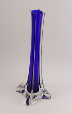 AAC American Asian Commerce Cobalt Blue & Clear 9” HandBlown Art Glass Vase picture
