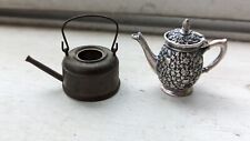 Miniature Antique Brass And Pewter Tea Pots picture