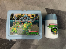 Vintage 1990's Aladdin NINJA TURTLES Lunchbox with Thermos, plastic, Blue picture