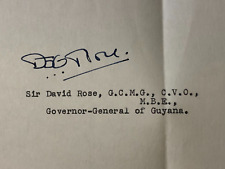 Sir David Rose Governor General of Guyana 1967 Autograph Hand-Signed Page picture