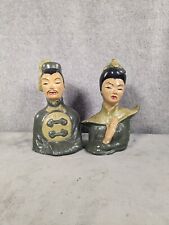 Vtg 1950'S Chinese Man & Woman Ceramic Bust Figurines Hand Painted ~ USA picture