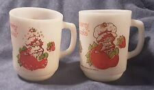 Vintage 2 STRAWBERRY SHORTCAKE Milk Glass Mug Cups, American Greetings Corp 1980 picture