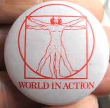 WORLD IN ACTION Granada TV ITV series vintage 1980s promotional tin pin BADGE picture