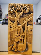 Vintage Hand Carved Wood Art Plaque Man G Marincu Artist  Signed Sculpture 22×12 picture