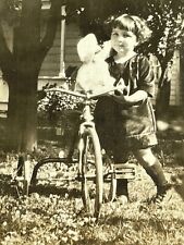 N7 Photograph Girl With Doll And Tricycle 1920's picture